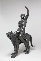 Baccanti nude che cavalcano pantere